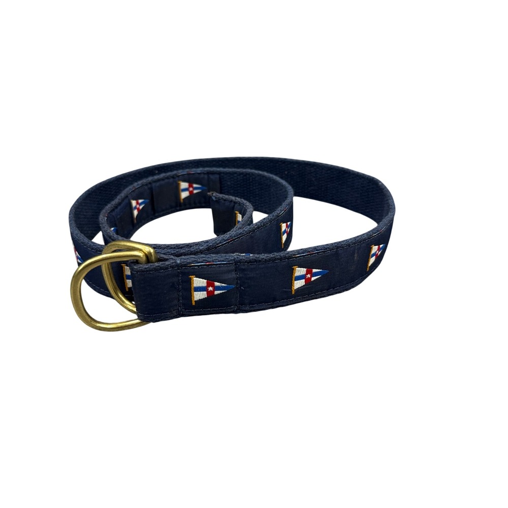 Preston Belt D-Ring Mens M Navy Blue Embroidered Nautical Yacht Signal Flags USA